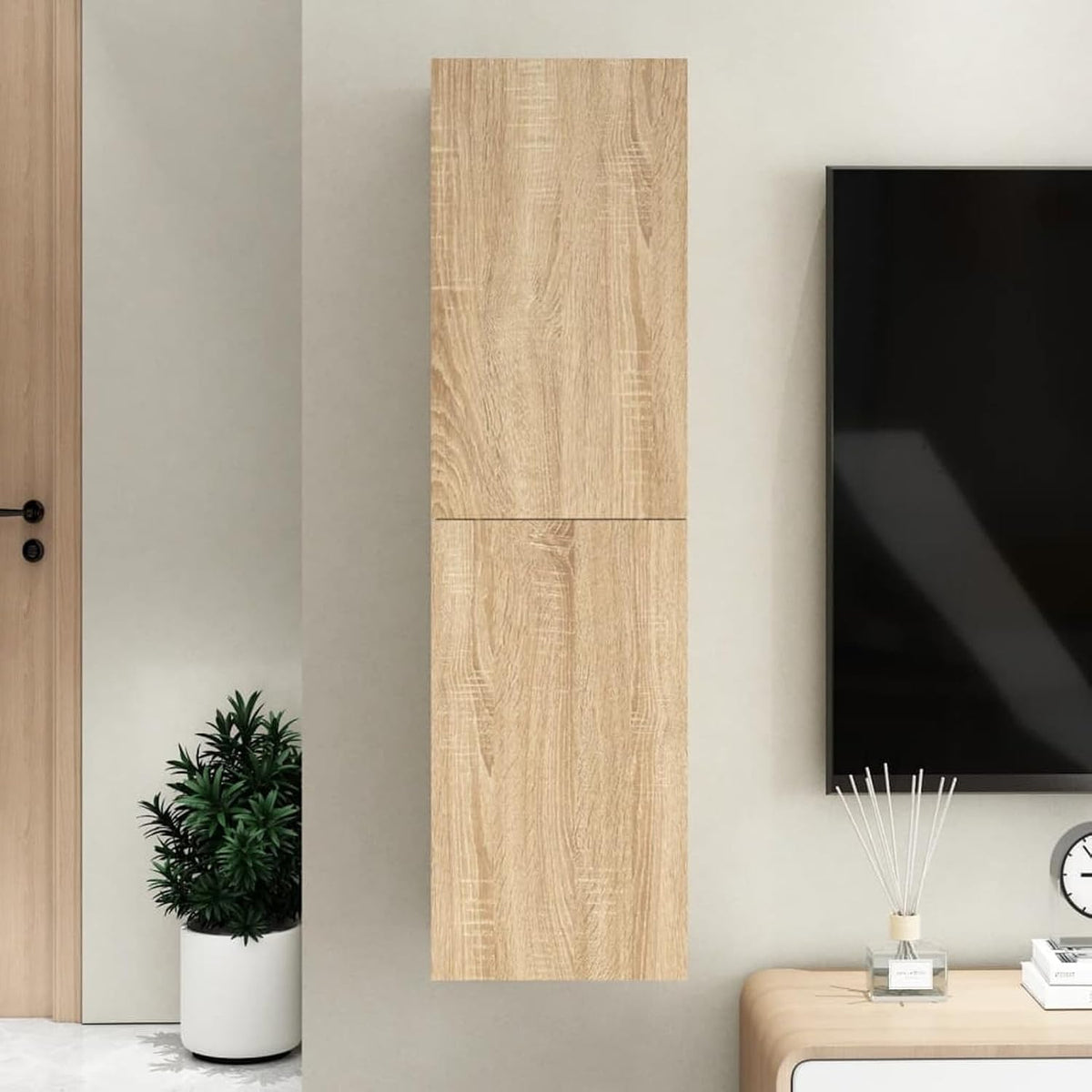 Mobile TV Gecheer, 30,5 × 30 × 110 cm, Rovere, per soggiorno, Mobili per TV