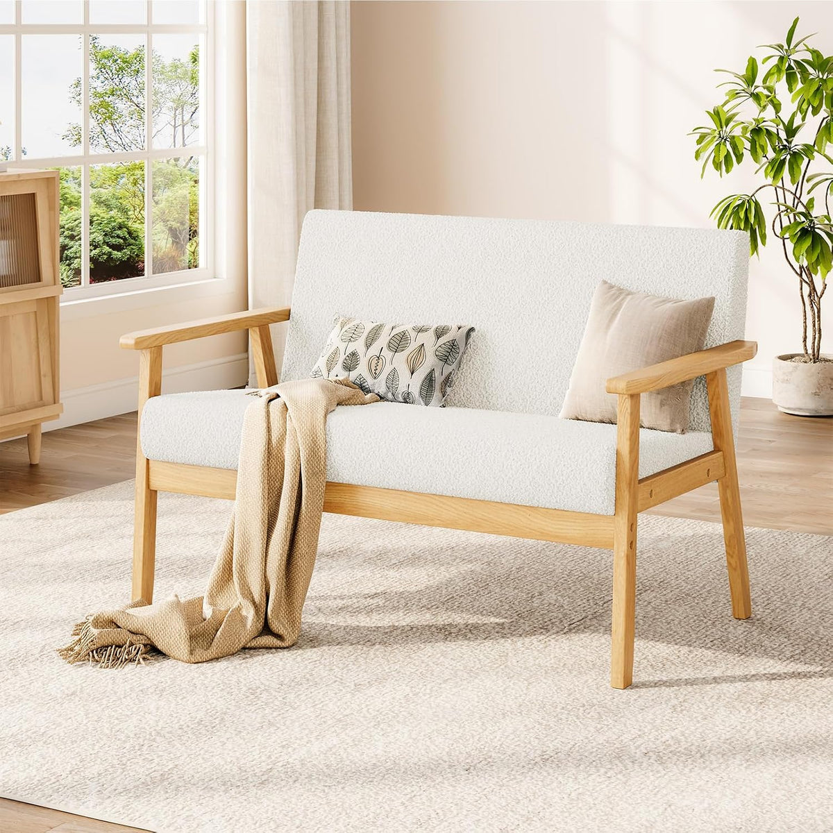 Divano letto Dripex, 2 pezzi, 2 posti, 107 × 60 × 77 cm, legno, velluto, Bianco, per soggiorno