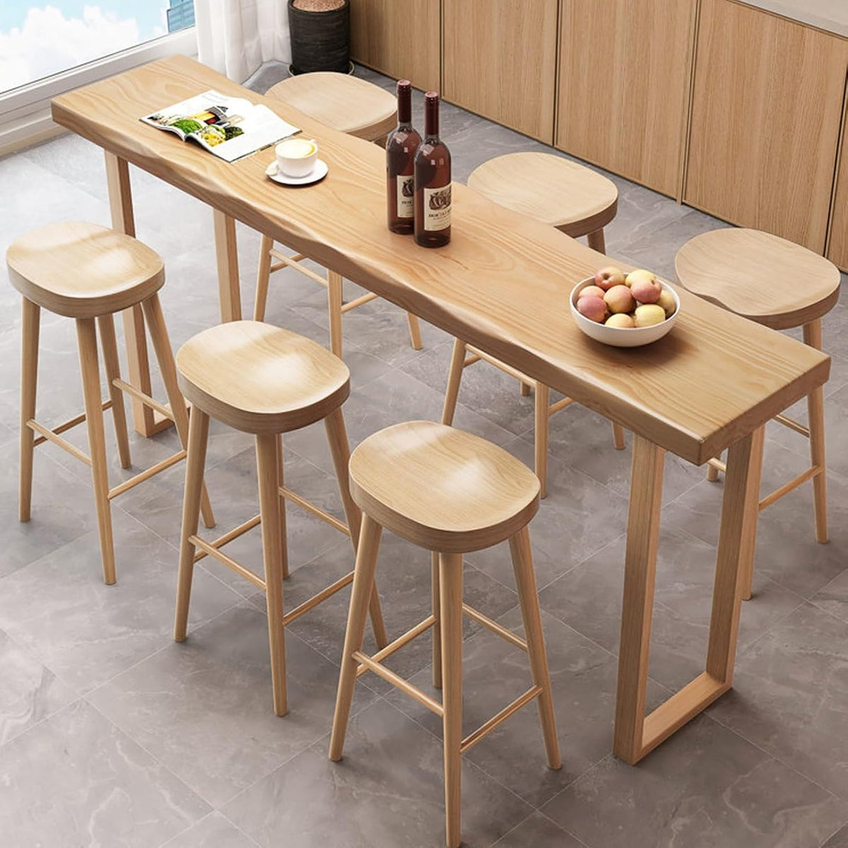 Tavolo da bar SEIFE, legno massello, Naturale, per sala da pranzo e cucina, moderno stretto per balcone, 160cm/62.9in