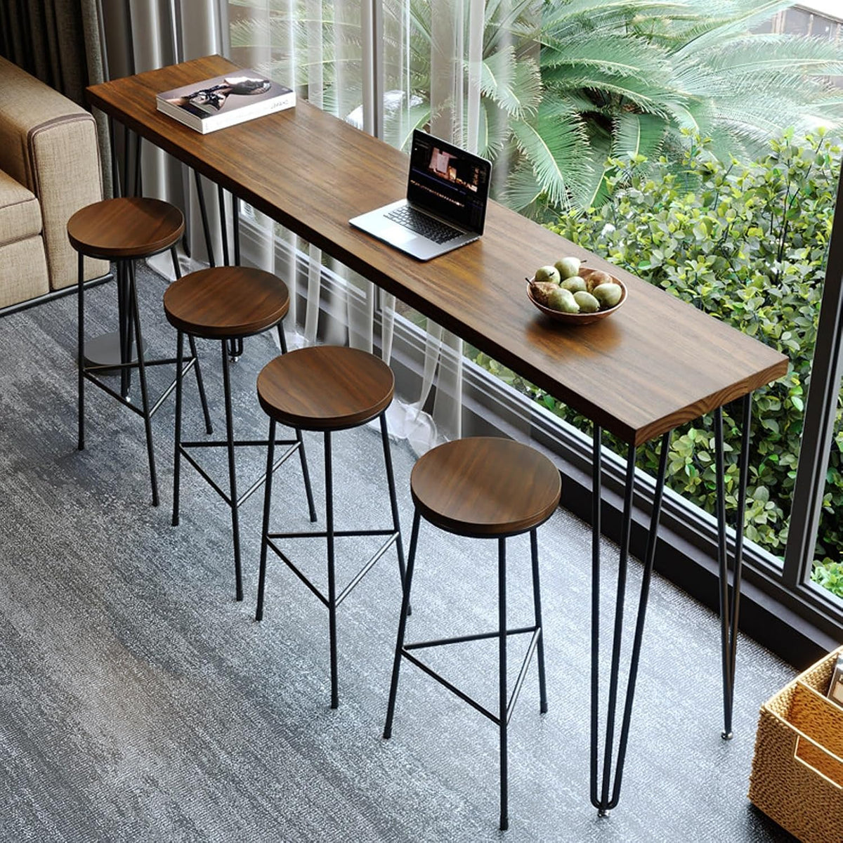 Tavolo da bar YITAYMLI, 120 × 40 × 105 cm, legno massello, Naturale, con gambe robuste e creative