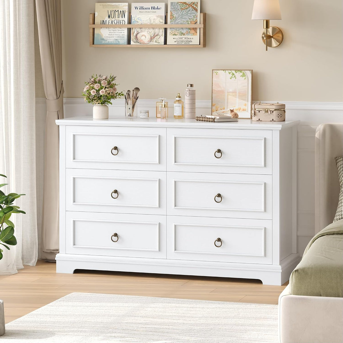 Cassettiera hefoths, 6 cassetti, 84 × 120 × 39,5 cm, legno, Bianco, per camera da letto