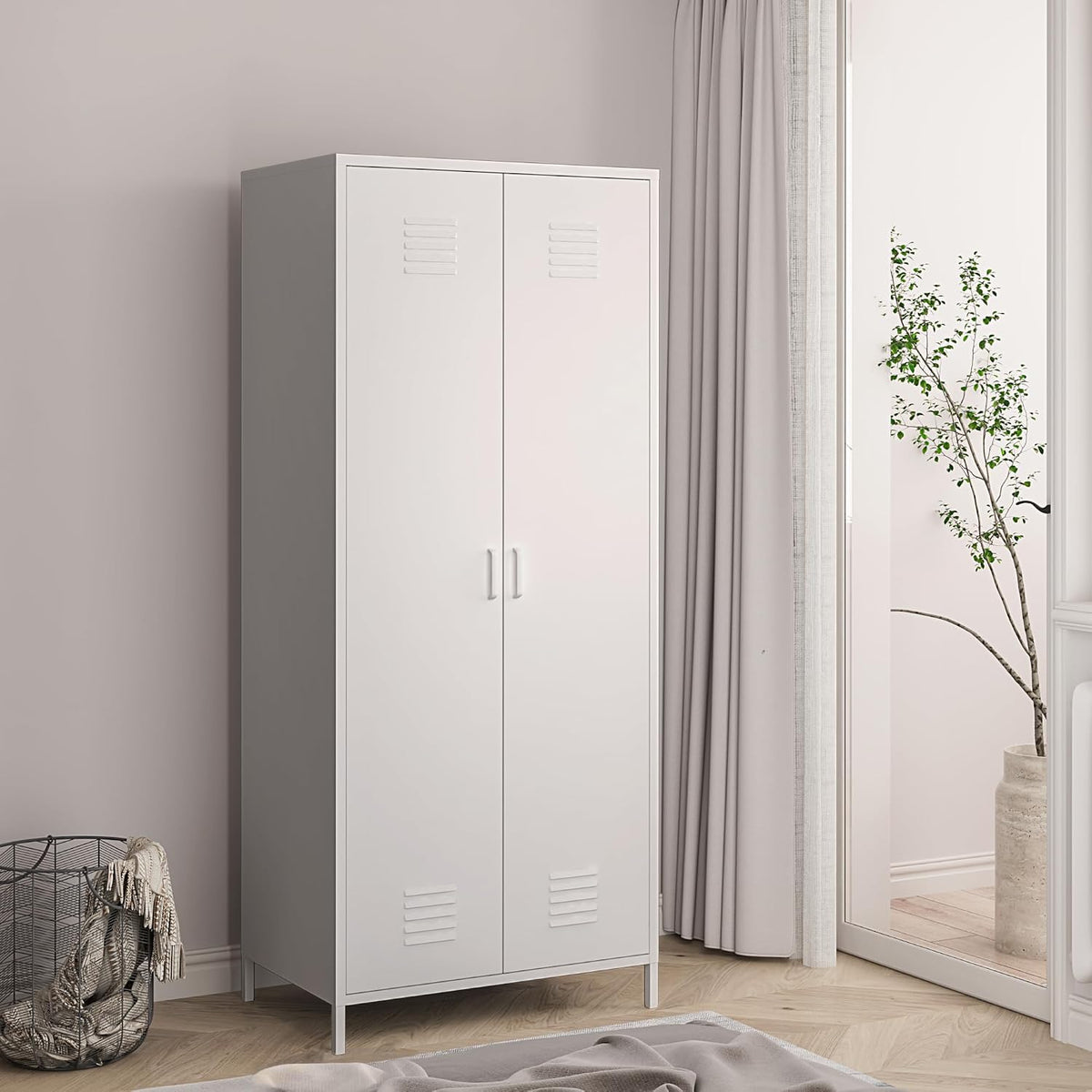 Armadio guardaroba en.casa, 2 ante, 180 × 76 × 50 cm, acciaio, Bianco, per camera da letto