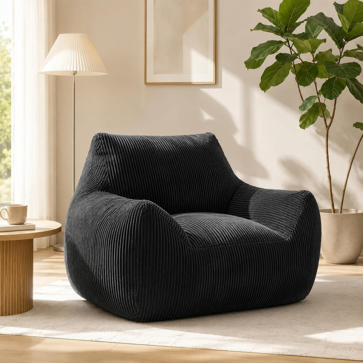 Pouf Calivra, 80 × 73 × 80 cm, velluto, Nero, Pouf per adulti, con imbottitura