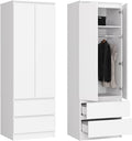 Armadio Home Collective, 2 ante, 2 cassetti, Bianco, per camera da letto, bastone appendiabiti e 1 ripiano