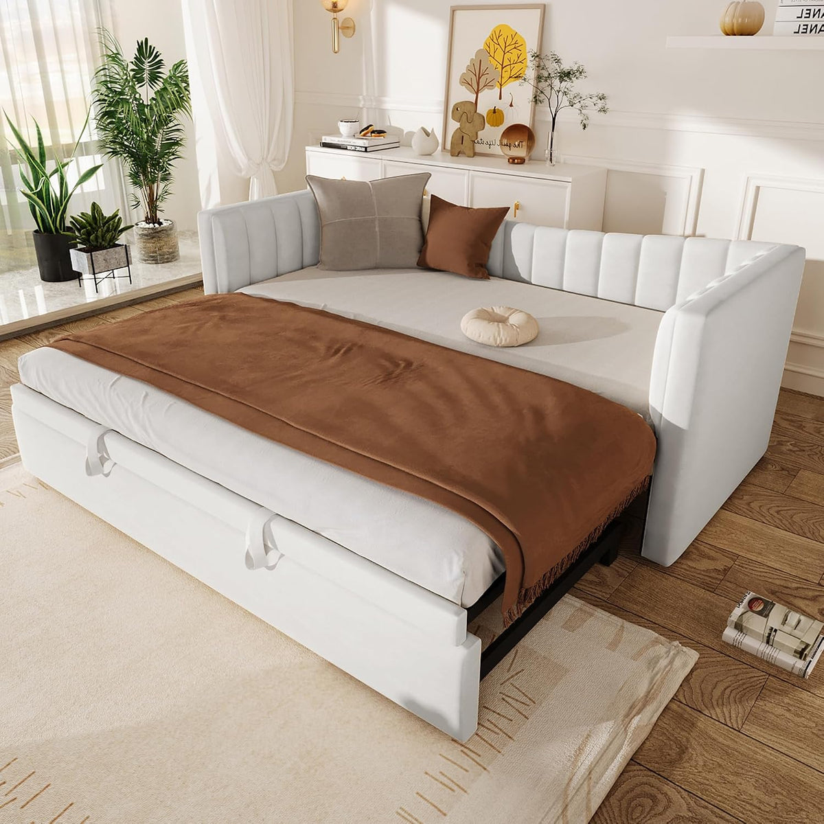 Divano letto Rvjiahe, matrimoniale, 90 × 200 cm, 180 × 200 cm, velluto, Bianco, regolabile, allungabile, pieghevole, per soggiorno