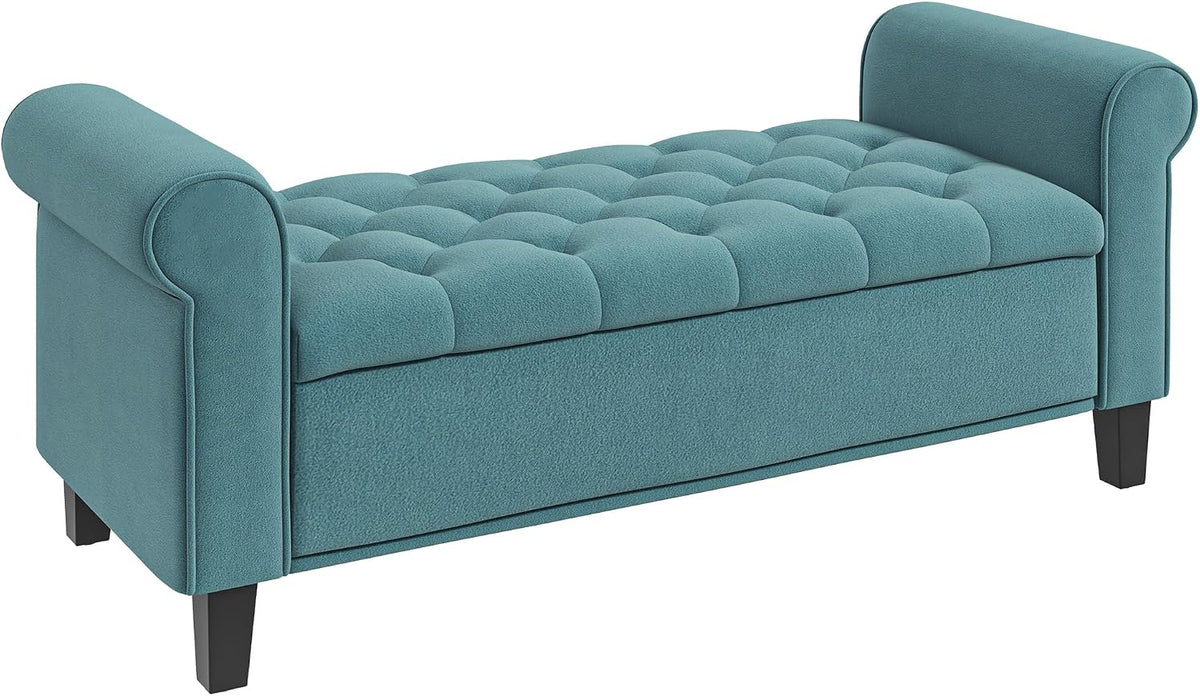 Panca contenitore HOMCOM, legno, tessuto, Verde, con contenitore, regolabile, con braccioli, imbottita, per camera da letto