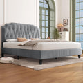 Letto Yaheetech, 140 × 200 cm, legno, metallo, Grigio chiaro, regolabile, con rete a doghe, imbottito, per camera da letto