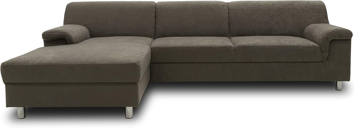 Divano angolare DOMO. collection, 251 × 150 × 72 cm, tessuto, Grigio, con funzione letto, imbottito, per soggiorno