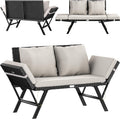 Panca CASARIA, 176 × 56 × 81 cm, 50 × 45 × 16 cm, rattan, pieghevole, con braccioli, idrorepellente, per giardino e terrazzo