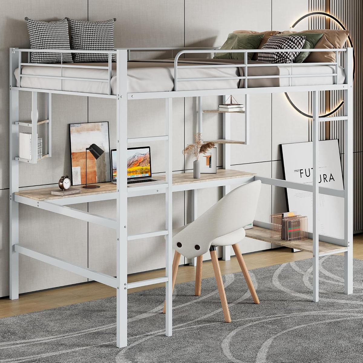 Letto a castello Dolamaní, 90 × 200 cm, metallo, Bianco, per camera da letto, per bambini