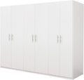 Armadio Dmora, 6 ante, 207 × 53 × 202 cm, Bianco, con tubo appendiabiti