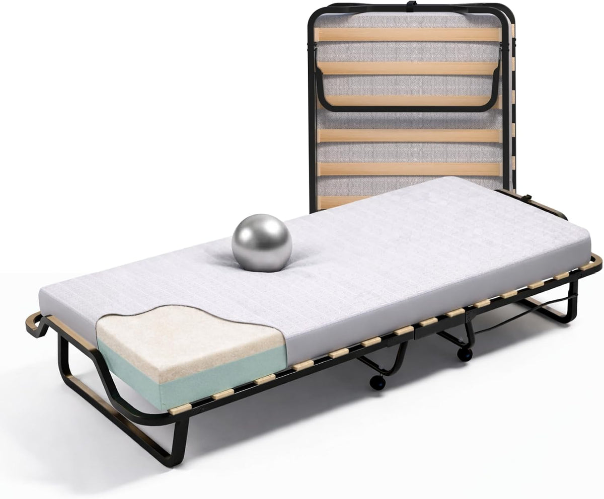 Materasso Cortassa, 80 × 200 × 38 cm, materasso incluso, memory foam, pieghevole, con ruote, per camera da letto