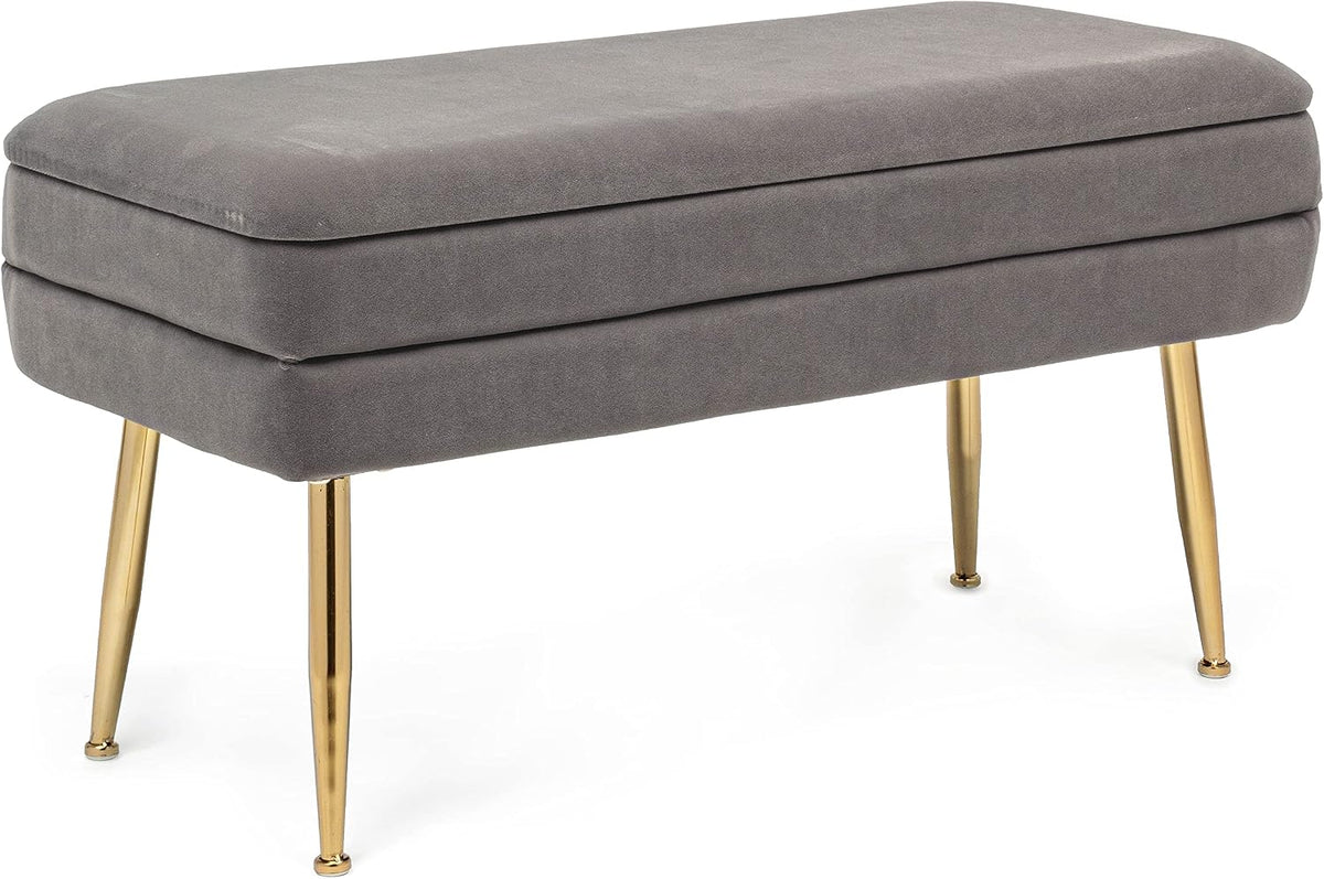 Panca contenitore KONTE.DESIGN, 80 × 38 × 42 cm, velluto, tessuto, Grigio