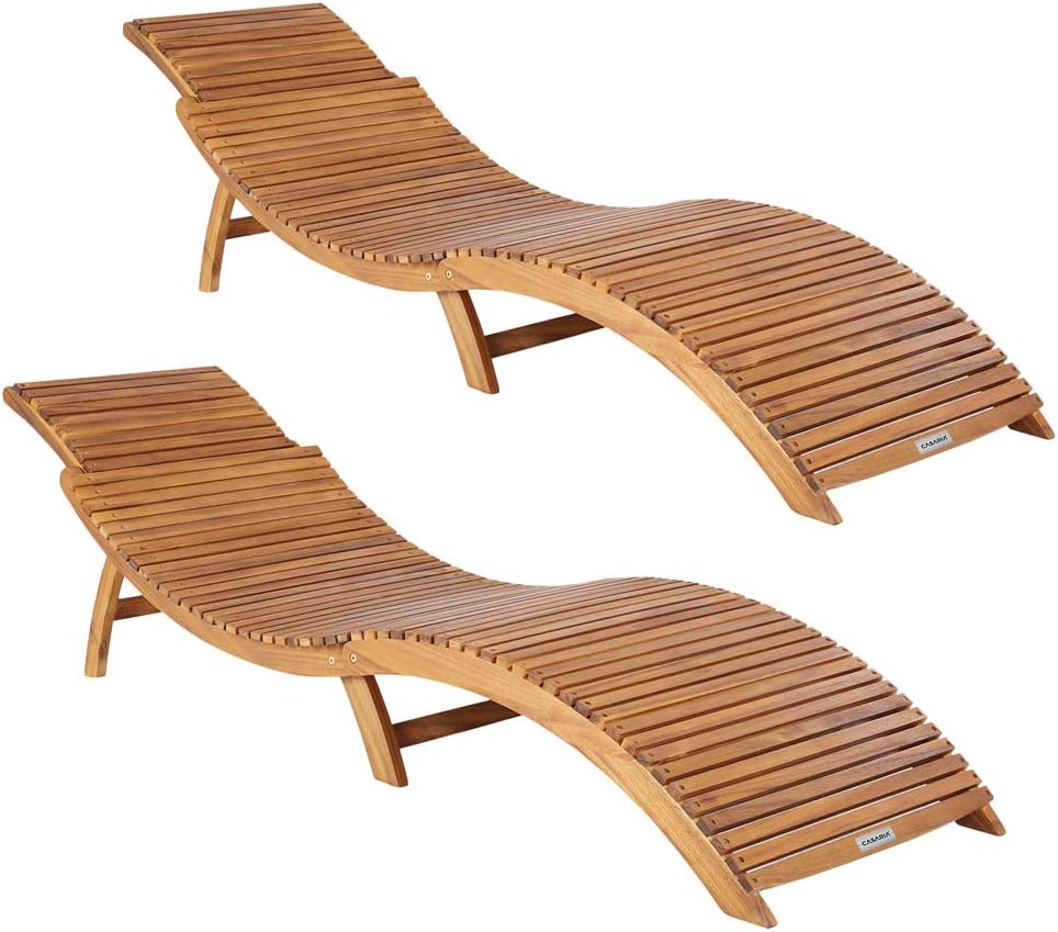 Lettino prendisole CASARIA, legno, regolabile, pieghevole, con poggiatesta, per giardino e terrazzo