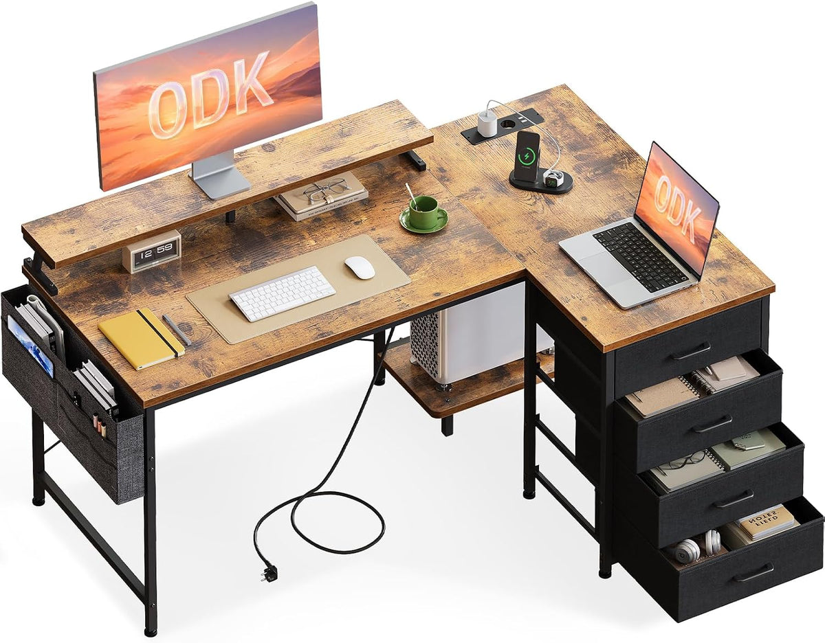 Scrivania ODK, 4 cassetti, 140 × 80 × 84,7cm, tessuto, con porta USB, per ufficio