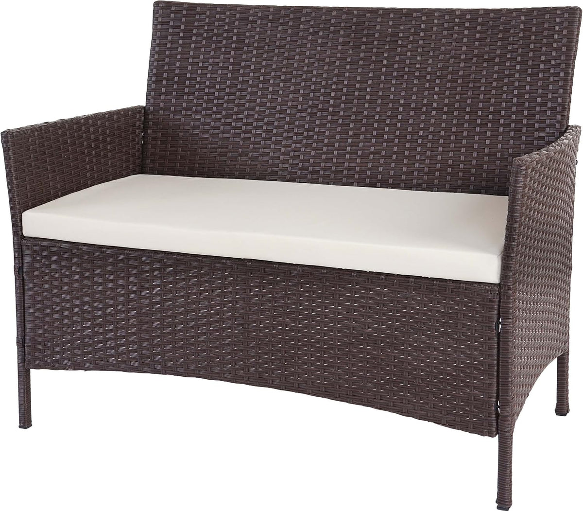 Divano Mendler, 2 posti, rattan, Marrone, con cuscino, con braccioli, sfoderabile, idrorepellente, per giardino e terrazzo