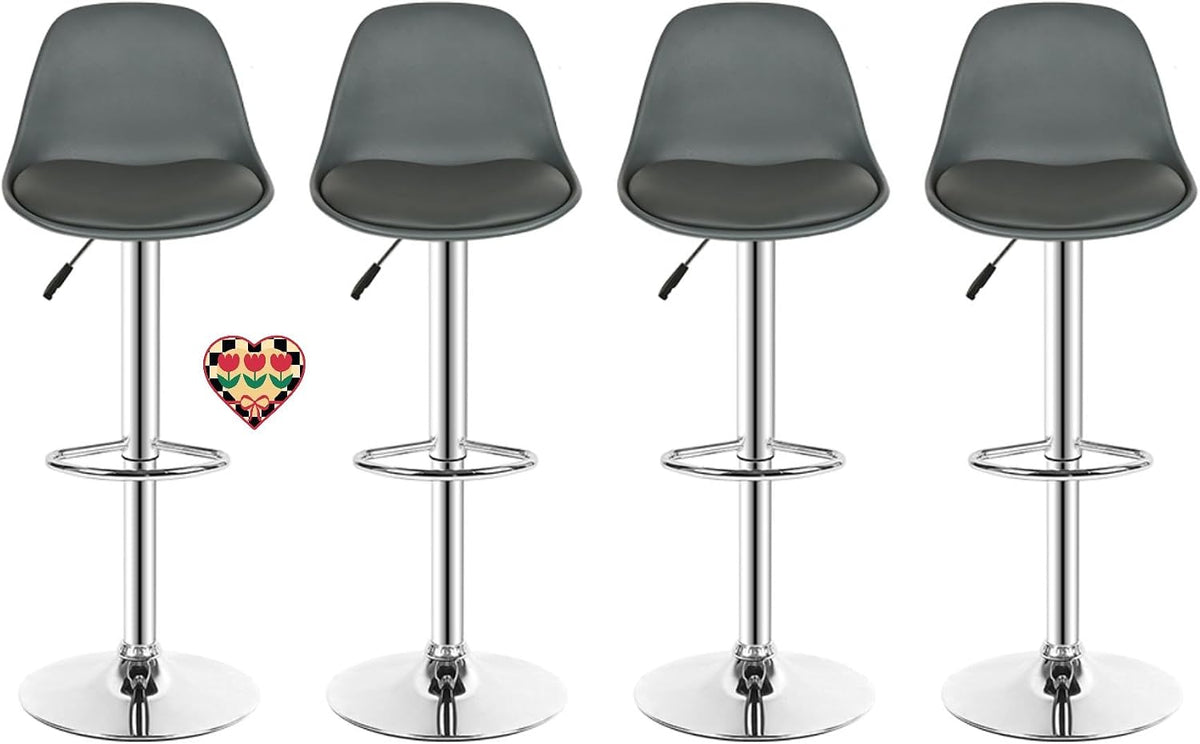 Sgabello HUOLE, 4 sgabelli, 33,5 × 37,5 cm, 46 × 46 × 40 cm, plastica, Grigio, girevole a 360°, regolabile, con poggiapiedi