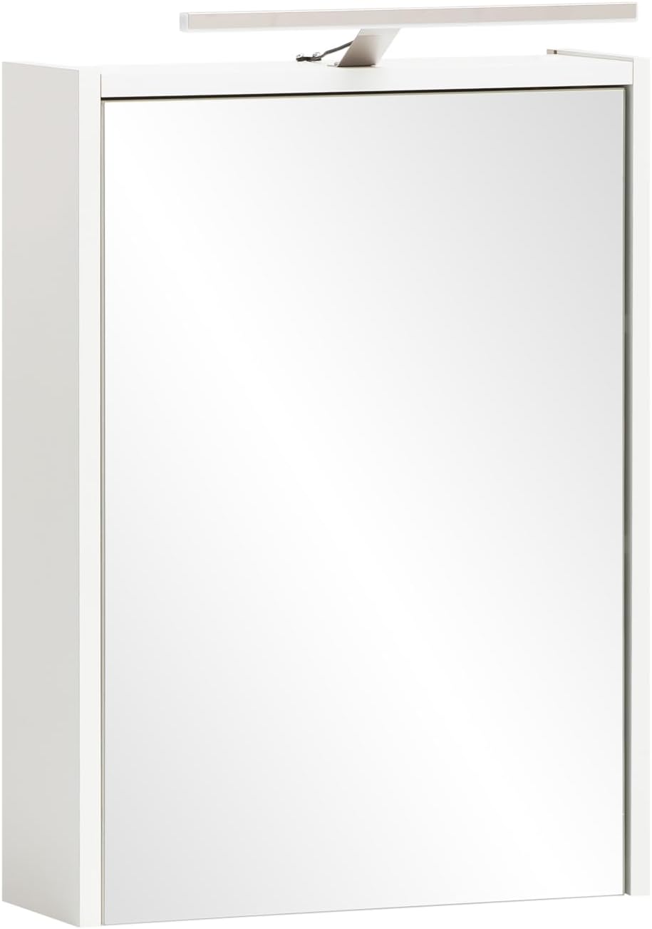 Armadietto a specchio Schildmeyer, 43,5 × 16 × 64 cm, metallo, Bianco, regolabile, con illuminazione LED