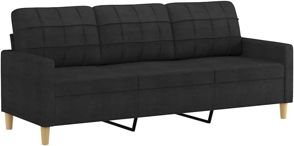 Divano vidaXL, 3 posti, 198 × 77 × 80 cm, tessuto, Nero, con braccioli, per soggiorno