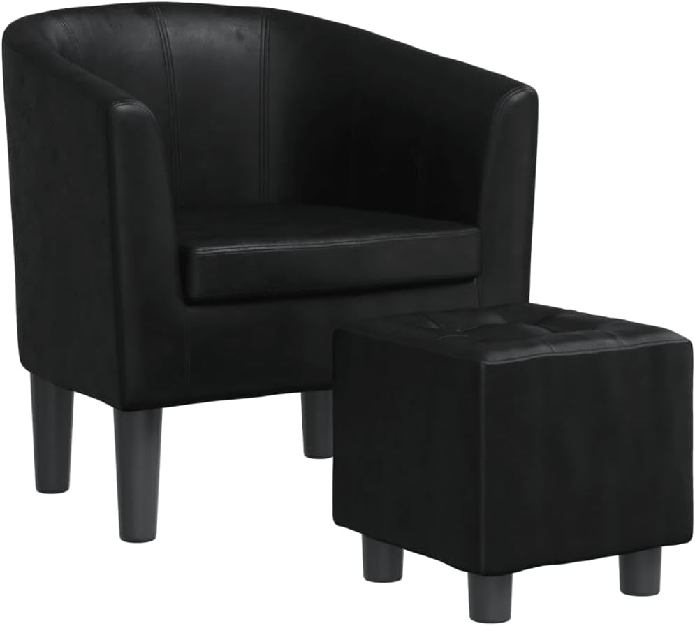Poltrona vidaXL, 70 × 56 × 68 cm, 31 × 31 × 32 cm, similpelle, Nero, con poggiapiedi, con braccioli, per soggiorno