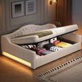 Divano letto Trdlpyn, matrimoniale, 140 × 200cm, MDF, lino, Beige, con funzione letto, con contenitore, regolabile, con rete a doghe, imbottito