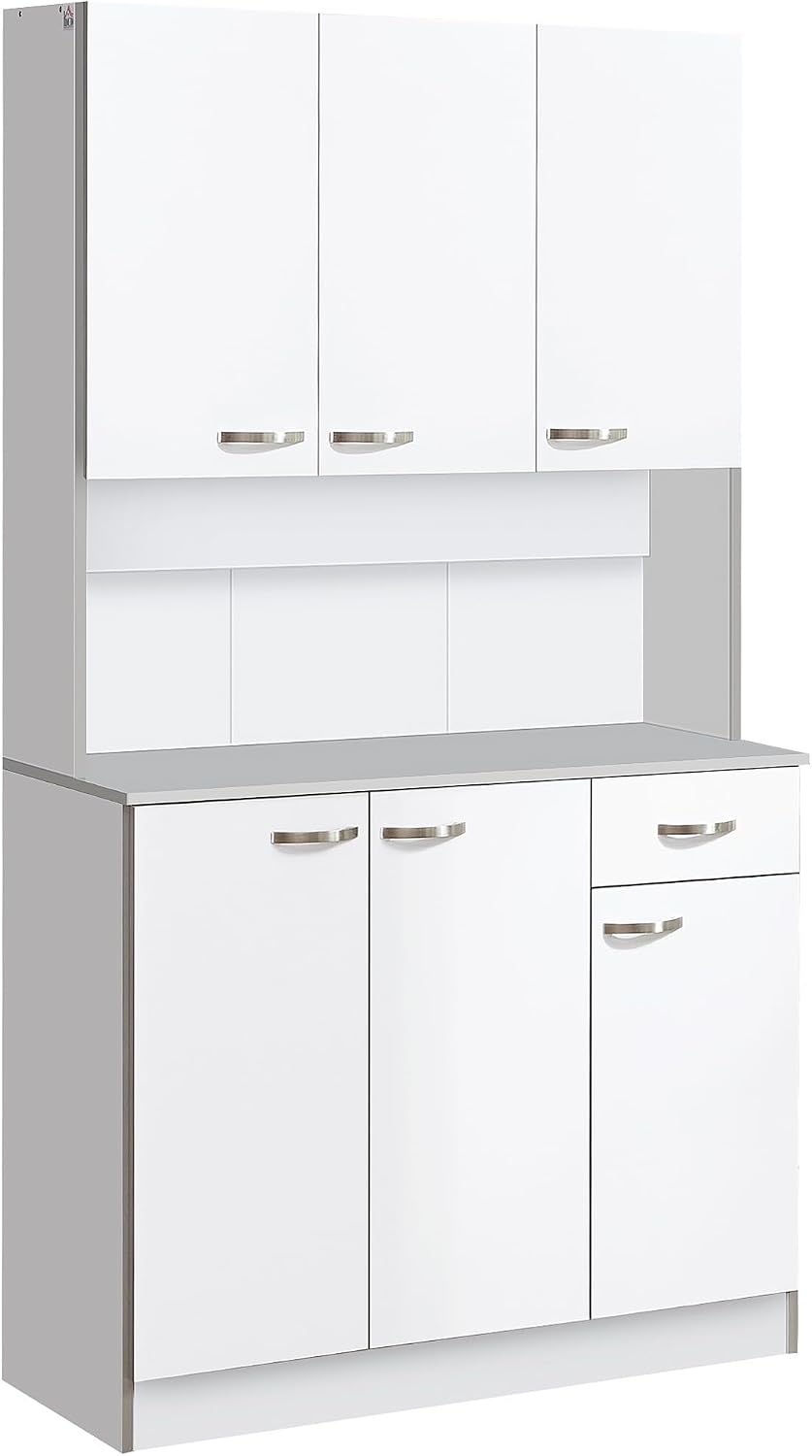 Credenza HOMCOM, 101 × 39 × 180 cm, Bianco, regolabile, per soggiorno e sala da pranzo