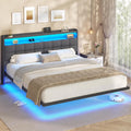 Letto AOGLLATI, matrimoniale, 180 × 200 cm, metallo, Grigio scuro, con contenitore, con illuminazione LED, con porta USB, imbottito