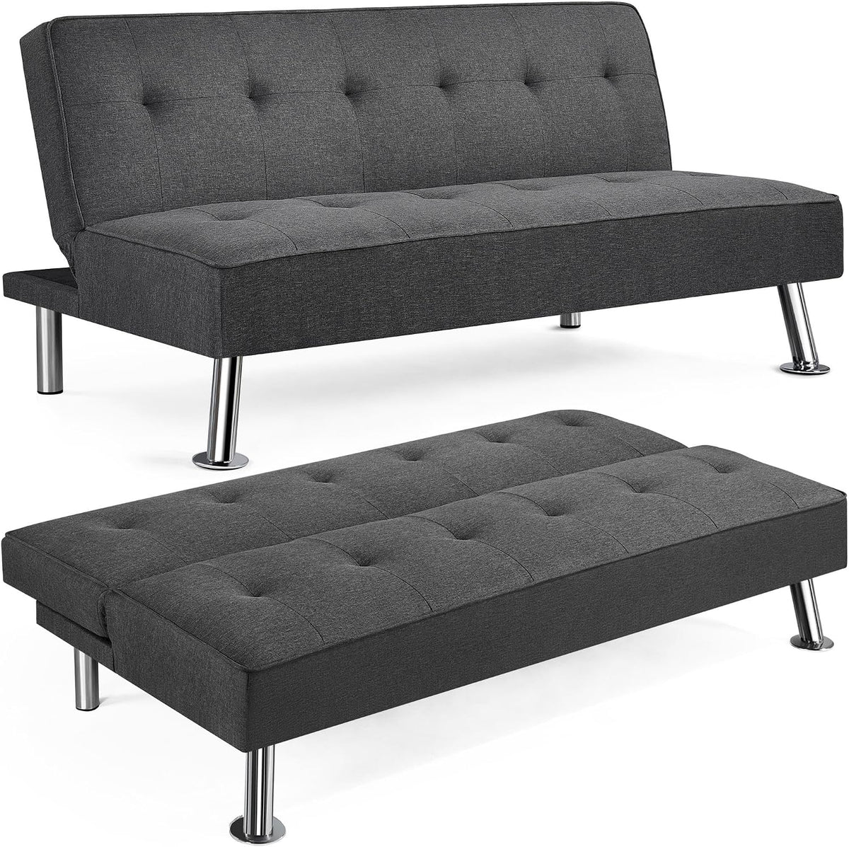 Divano letto Yaheetech, legno, tessuto, Grigio scuro, trasformabile, per soggiorno