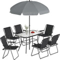 Set da pranzo da giardino Outsunny, 8 pezzi, acciaio, Nero, pieghevole, per giardino e terrazzo