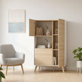 Credenza Dmora, 3 ante, Bianco e rovere, regolabile, per soggiorno e sala da pranzo