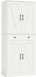 Credenza COSTWAY, 3 ripiani, 4 ante, 77 × 39 × 183 cm, legno, Bianco, regolabile, per soggiorno e sala da pranzo