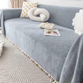 Divano KnSam, 180 × 400 cm, ciniglia, Grigio, per soggiorno, Home Coperta in tinta unita con nappa, per cani