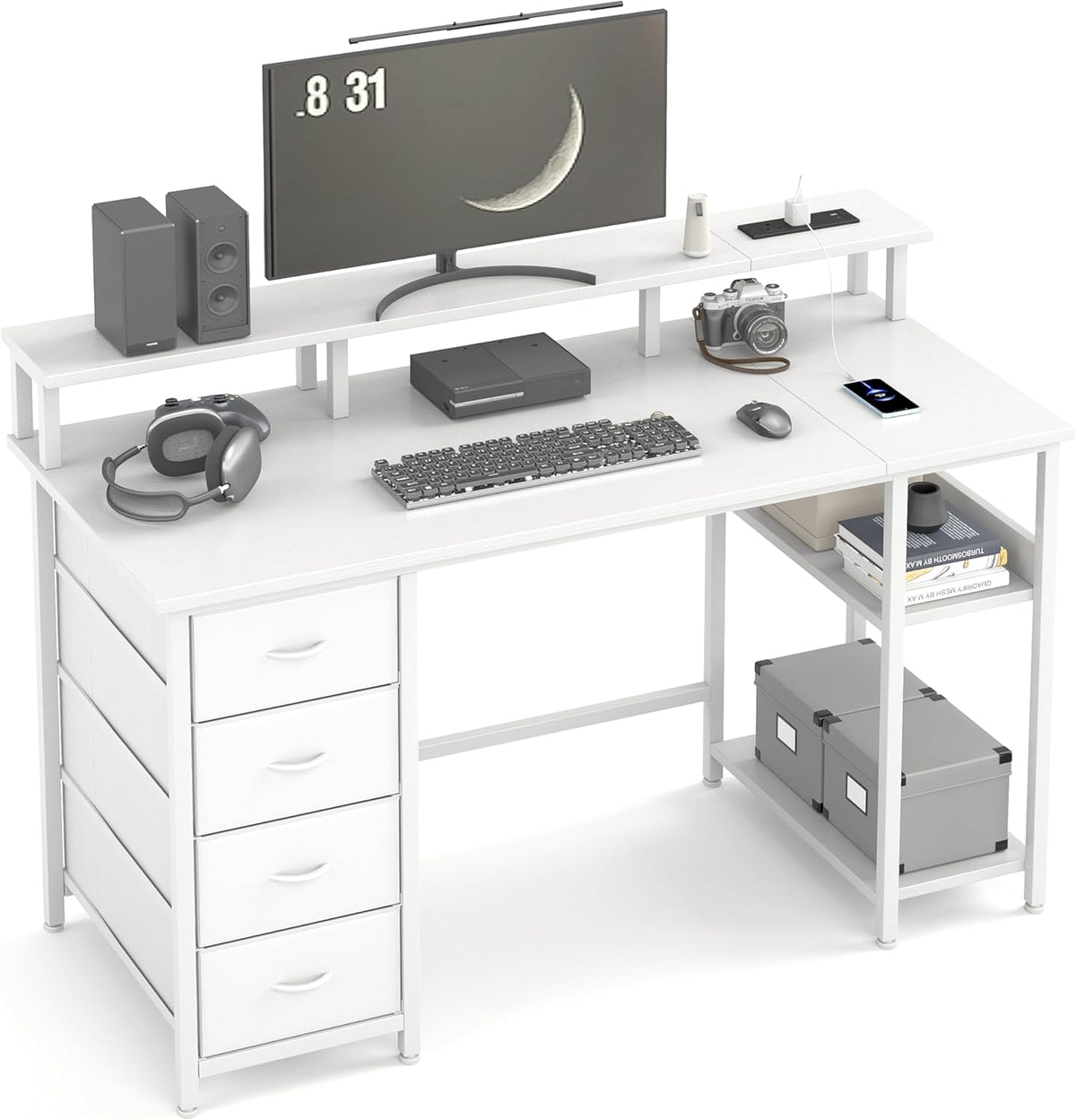 Scrivania MUTUN, 4 cassetti, metallo, tessuto, regolabile, con porta USB, per ufficio