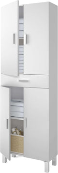 Mobile da bagno Miroytengo, 4 ante, 4 ripiani, 60 × 182 cm, metallo, Bianco, per bagno
