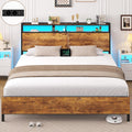 Struttura letto Brinlawb, 120 × 200 cm, metallo, Marrone, con contenitore, regolabile, con illuminazione LED, con porta USB, per camera da letto