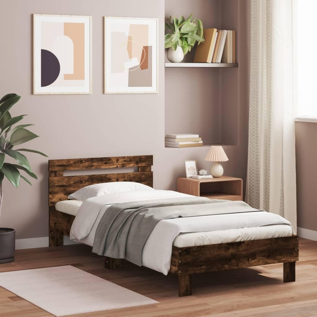 Struttura letto vidaXL, 90 × 190 cm, legno, Rovere, con illuminazione LED, per camera da letto