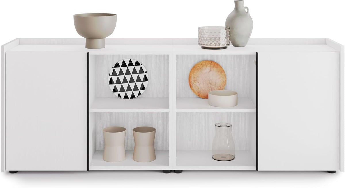 Credenza Mobili Fiver, 2 ante, 183,6 × 36 × 70 cm, alluminio, Bianco, per soggiorno e sala da pranzo