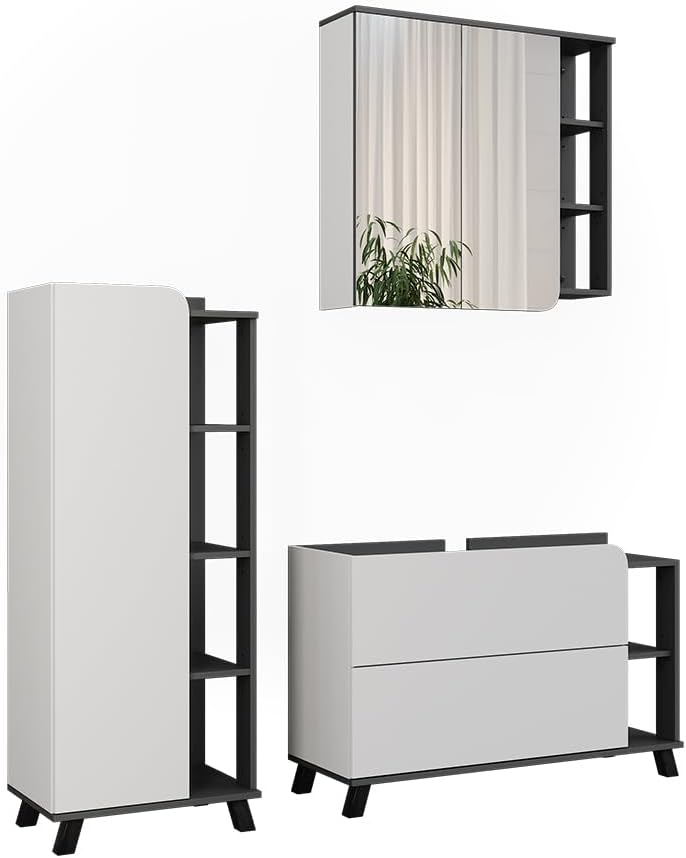 Set di mobili da bagno Vicco, 100 × 65 × 35 cm, Bianco e antracite, per bagno