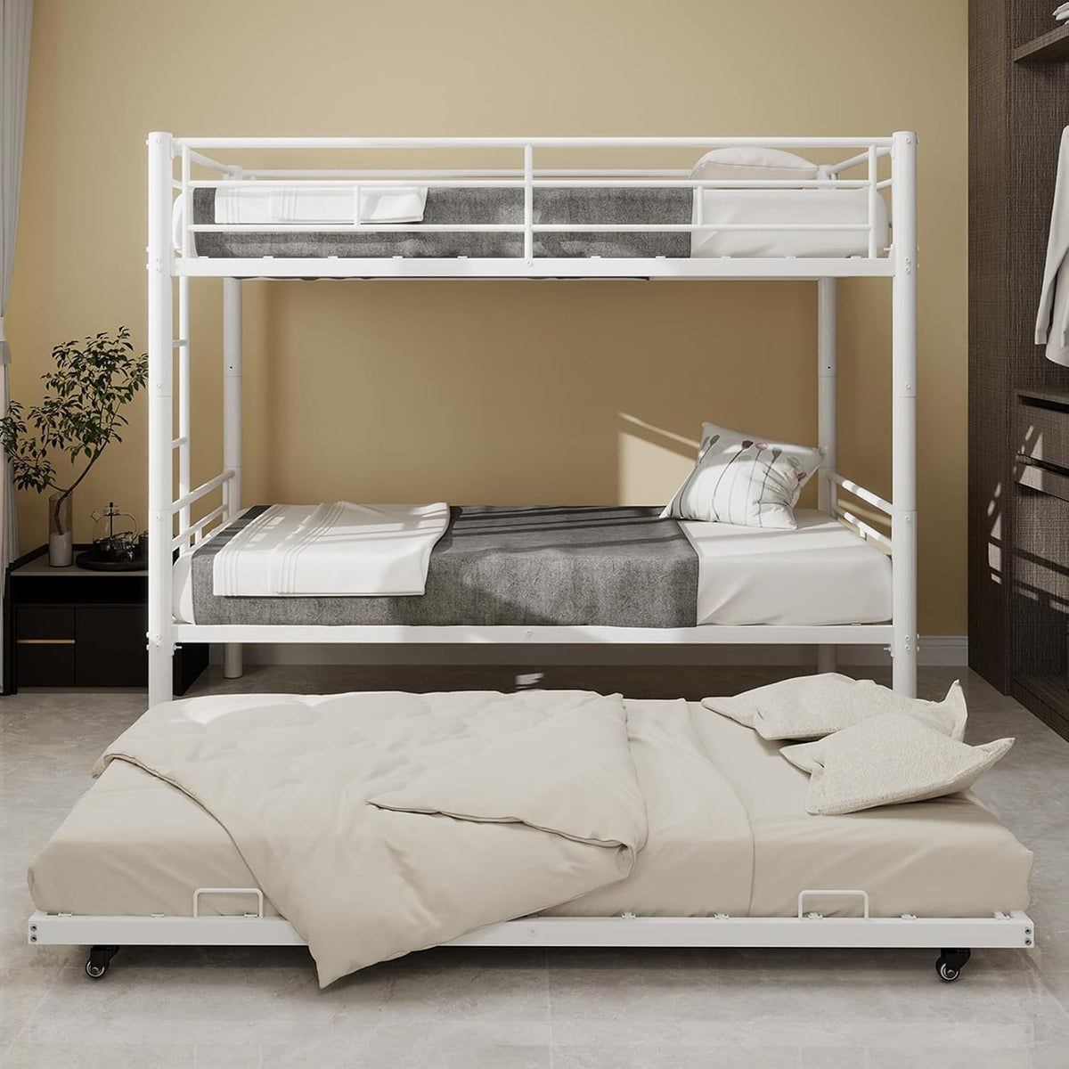 Letto a castello Lubvtti, singolo, 90 × 190 cm, metallo, Bianco, trasformabile, per camera da letto