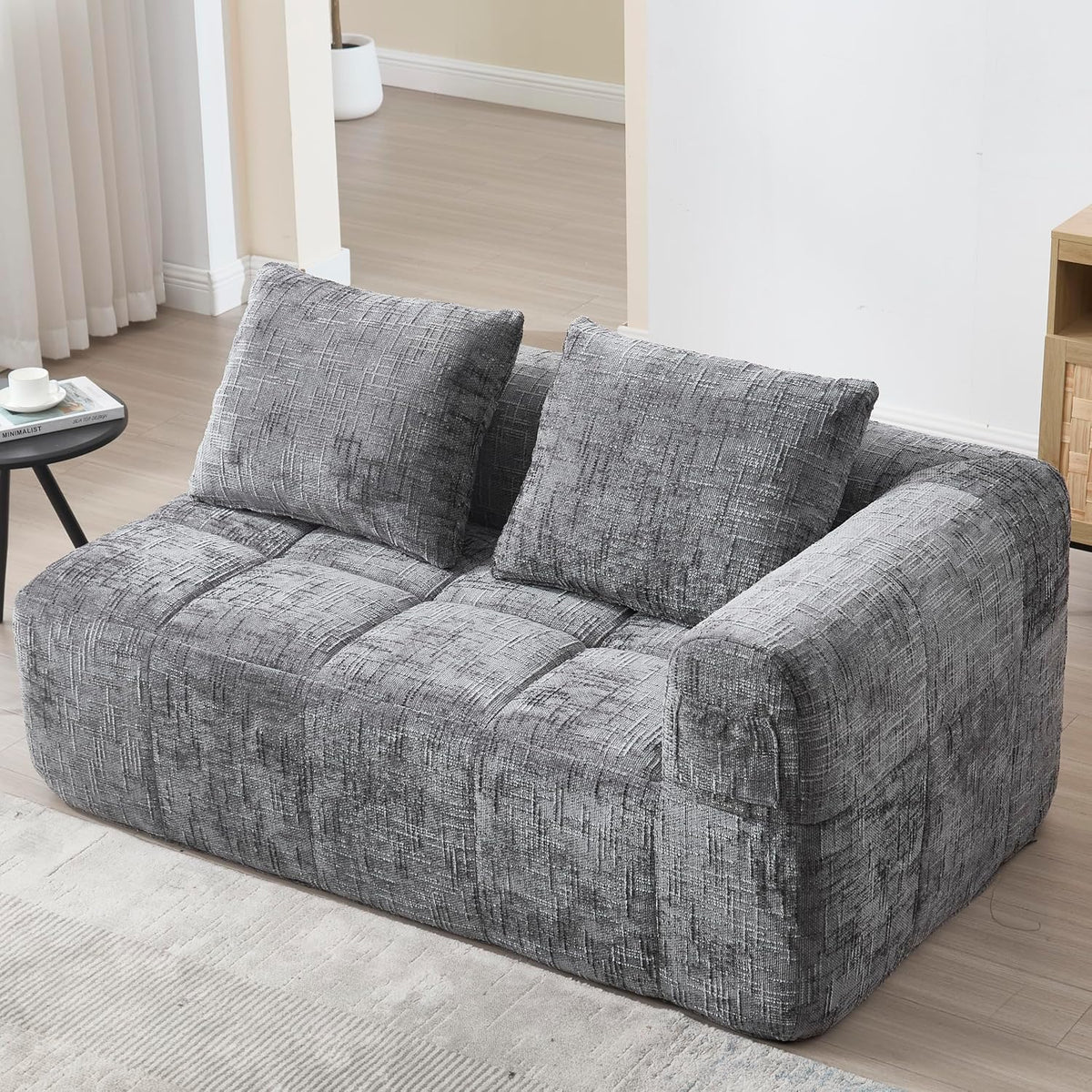 Divano Lubvtti, 2 posti, 158 × 90 × 60 cm, ciniglia, tessuto, Grigio, reclinabile, imbottito, per soggiorno
