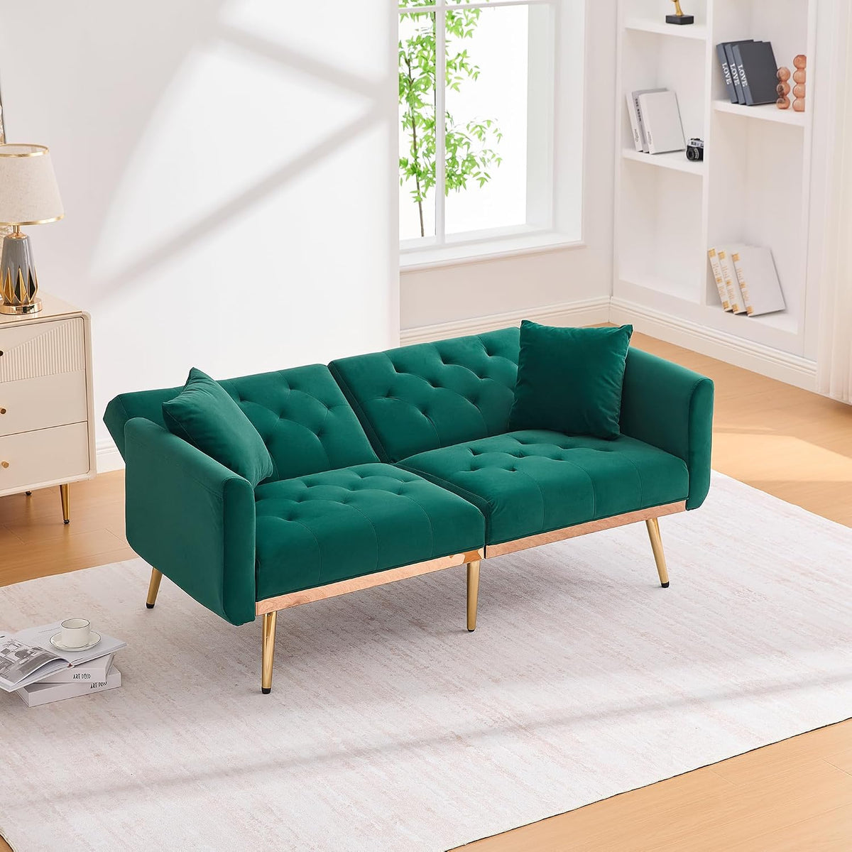 Divano letto VIEKOS, 165 × 72,5 × 75 cm, metallo, velluto, con cuscino, regolabile, imbottito, per soggiorno