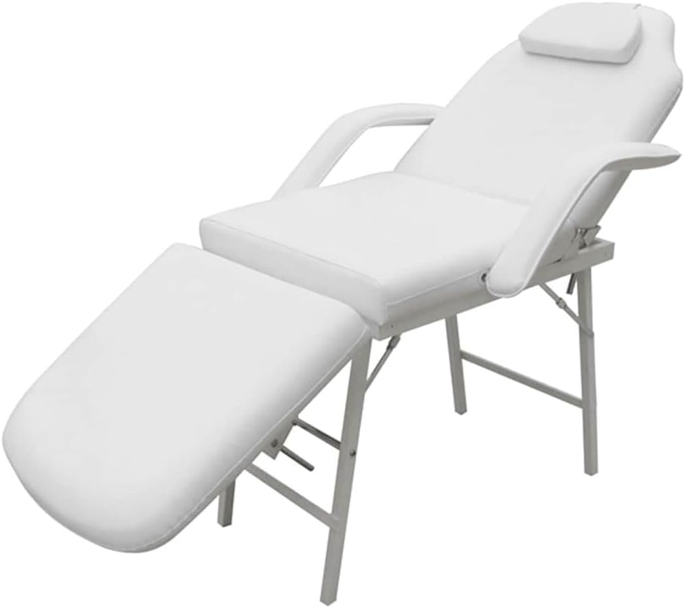 Lettino da viaggio vidaXL, 185 × 78 × 76cm, similpelle, Bianco, regolabile, pieghevole, con poggiapiedi, con poggiatesta, con braccioli