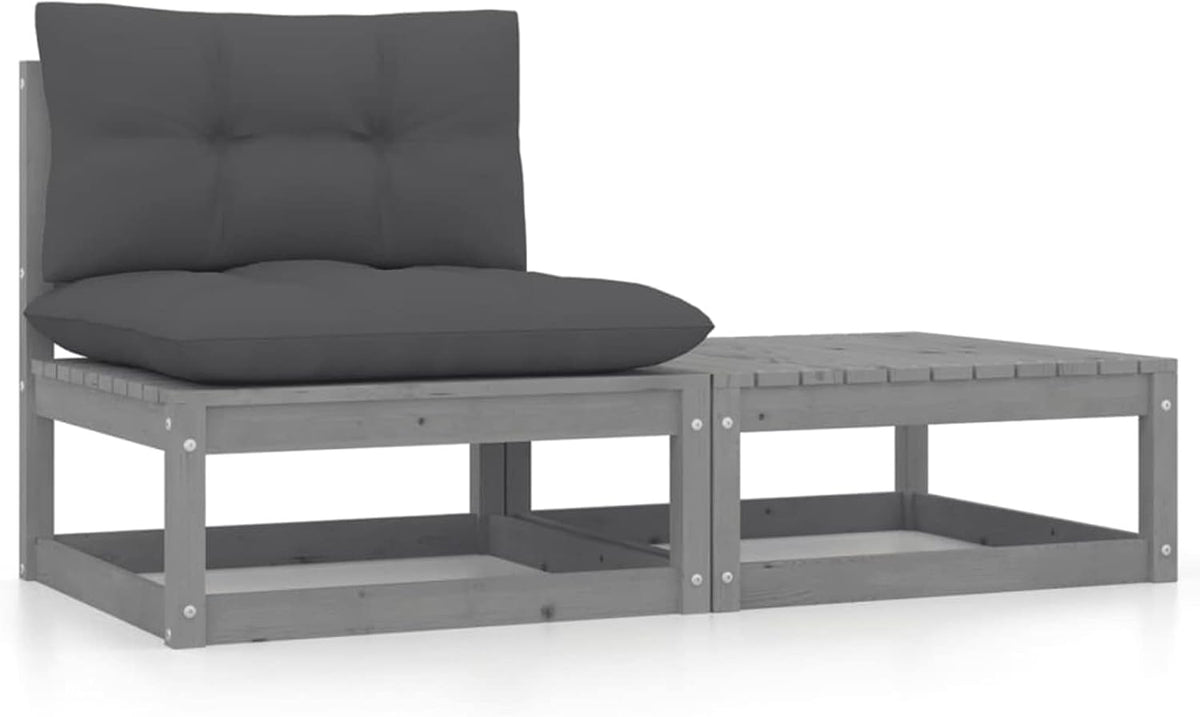 Set di mobili da giardino Homgoday, 70 × 70 × 67 cm, 70 × 70 × 30 cm, legno, tessuto, Grigio, per giardino e terrazzo