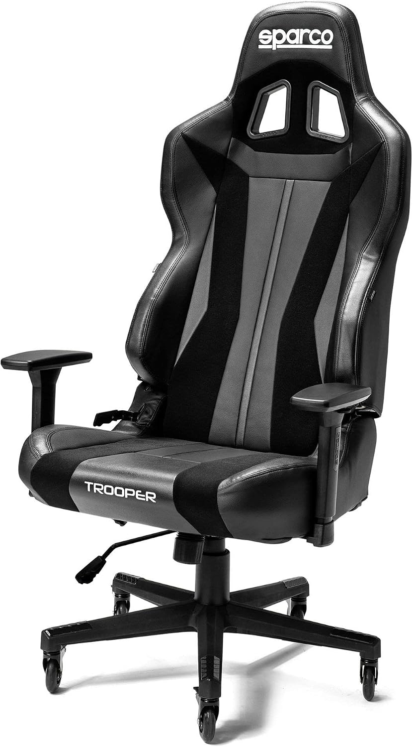 Sedia da ufficio Sparco, Nero, regolabile, con ruote, con braccioli, per ufficio, Trooper Sedia Da Gaming racing/ufficio