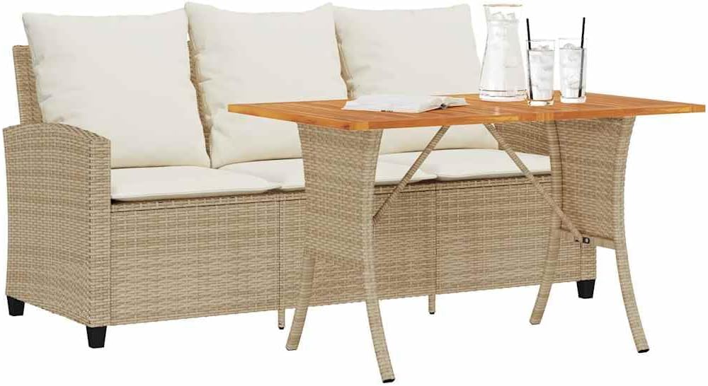 Divano, 3 posti, rattan, Beige, con cuscino, per giardino e terrazzo