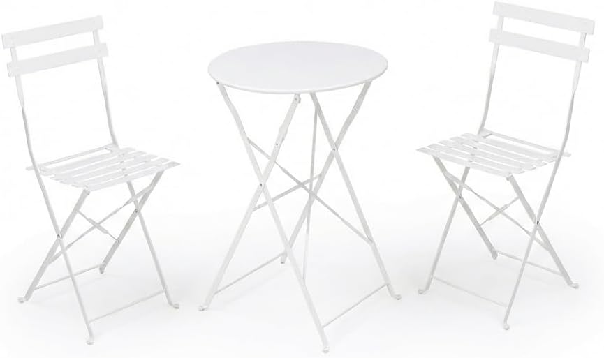 Set da pranzo da giardino COSE DA CASA, 3 pezzi, 2 sedie, metallo, Bianco, pieghevole, per giardino e terrazzo