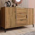 Credenza TOBIDOEN, 2 ante, 3 cassetti, 120 × 40 × 76 cm, legno, metallo, Rovere, regolabile, per soggiorno e camera da letto