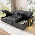 Divano letto Trdlpyn, 4 posti, 268,5 × 141,5 × 90 cm, ciniglia, Grigio, con funzione letto, regolabile, con braccioli, con illuminazione LED