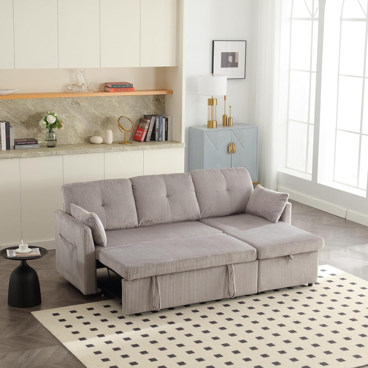 Divano letto Trdlpyn, tessuto, Grigio chiaro, con funzione letto, reclinabile, per soggiorno
