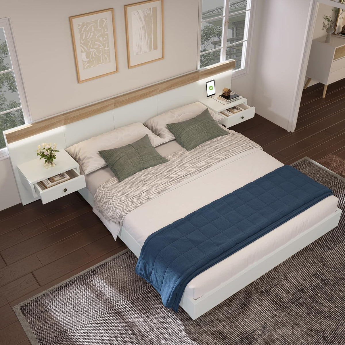 Letto contenitore Cayipng, matrimoniale, una piazza e mezza, 205 × 284 × 90,5 cm, misura 180 × 200, legno, metallo, Rovere, con rete a doghe